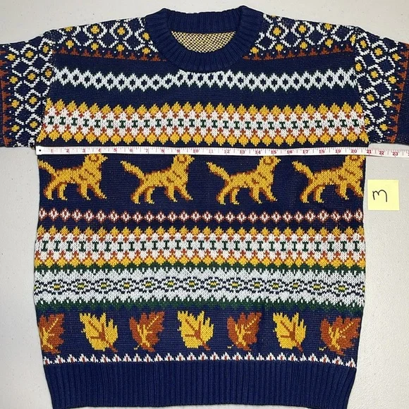 NEW Golden Autumn Sweater - Fall Golden Retriever Fair Isle Knit - KJP Blue - Picture 6 of 8